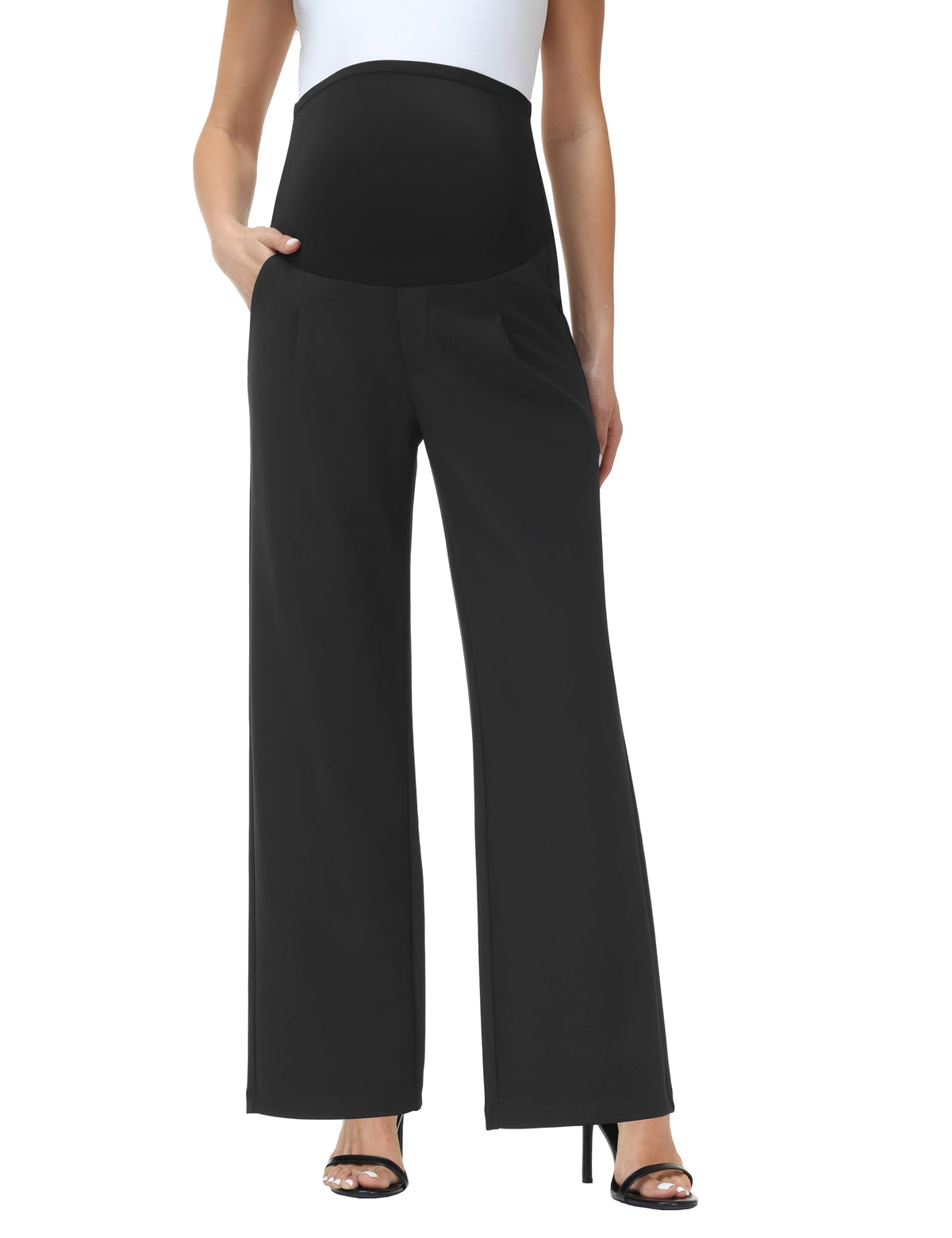 Women's Maternity Work Pants Wide Leg Black Medium