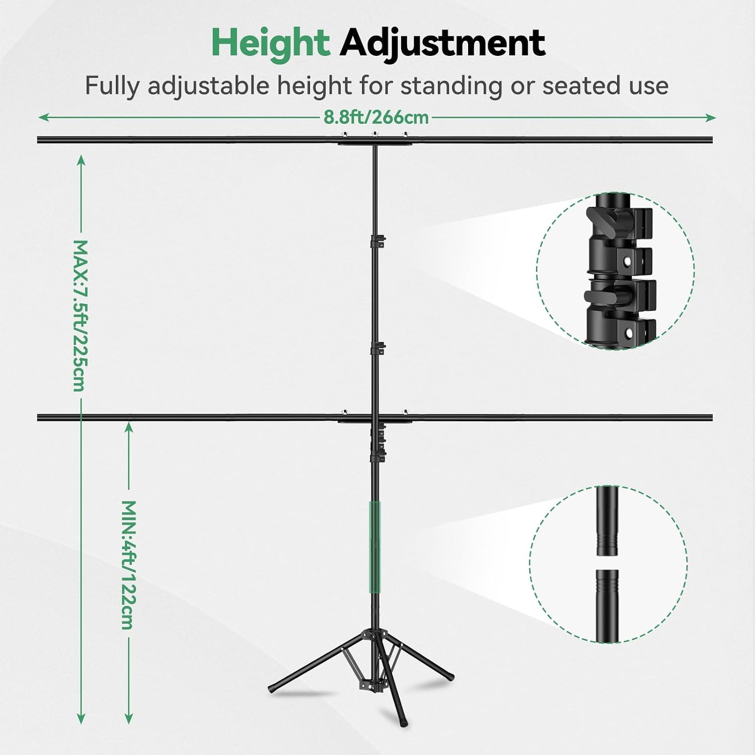 8.5x8.5ft Large Green Screen Backdrop Kit, 8.8x7.5FT T-Shape Stand | Reverse Folding Tripod Stand, Spliced Crossbar