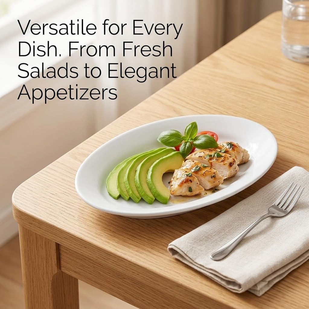 8 Inch Oval Ceramic Plate Set of 8, Ceramic Salad Plates Set