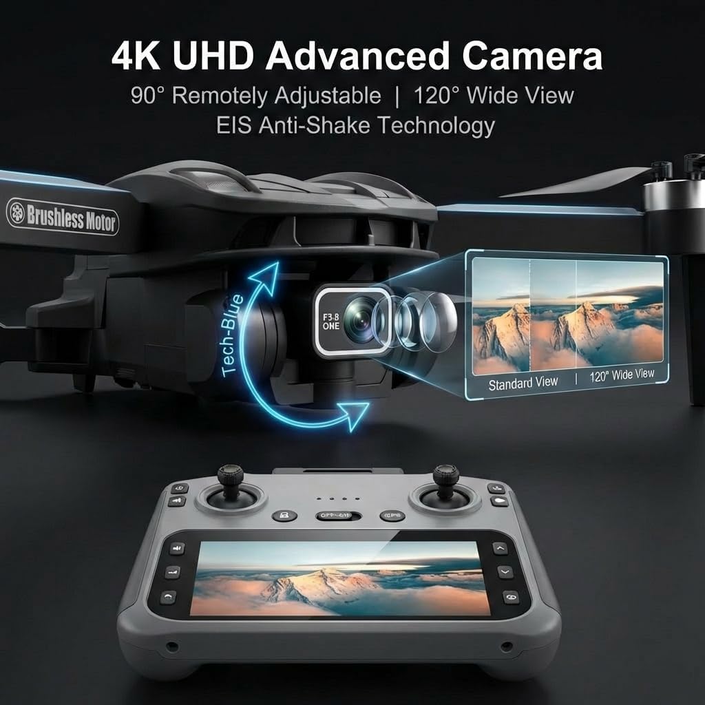 V168 Pro MAX GPS Drones with Camera for Adults 4K, RC Drone with 4.5" HD Screen on Controller, 60 Mins Flight, Long