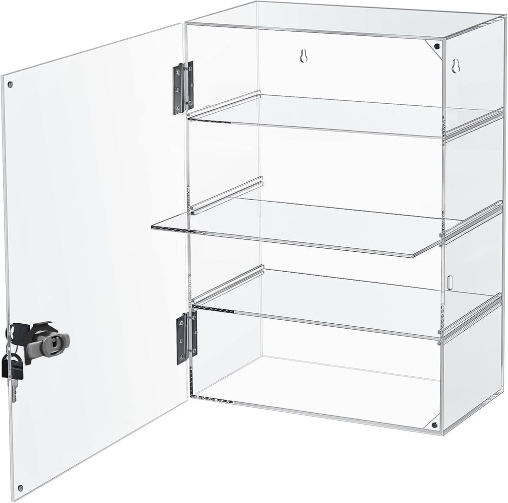 Acrylic Display Case with Lock Key 4 Tier Clear Display Case Locking Cabinet for Collectibles Figure Knife Rock