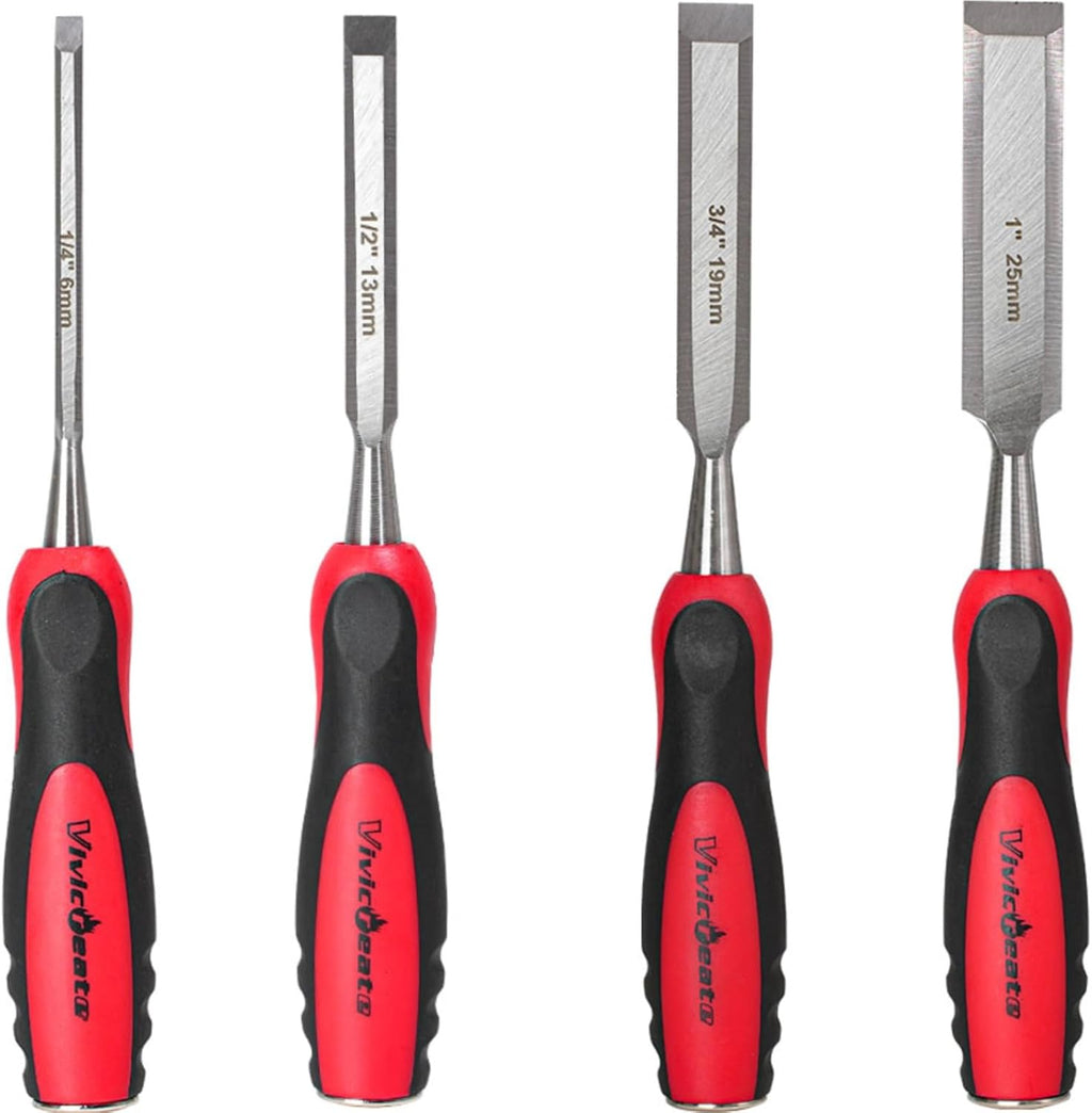 4 Piece Wood Chisel Set for Woodworking CR-V Steel Beveled Edge Wood Chisels with Strike Caps Protective Blade Covers