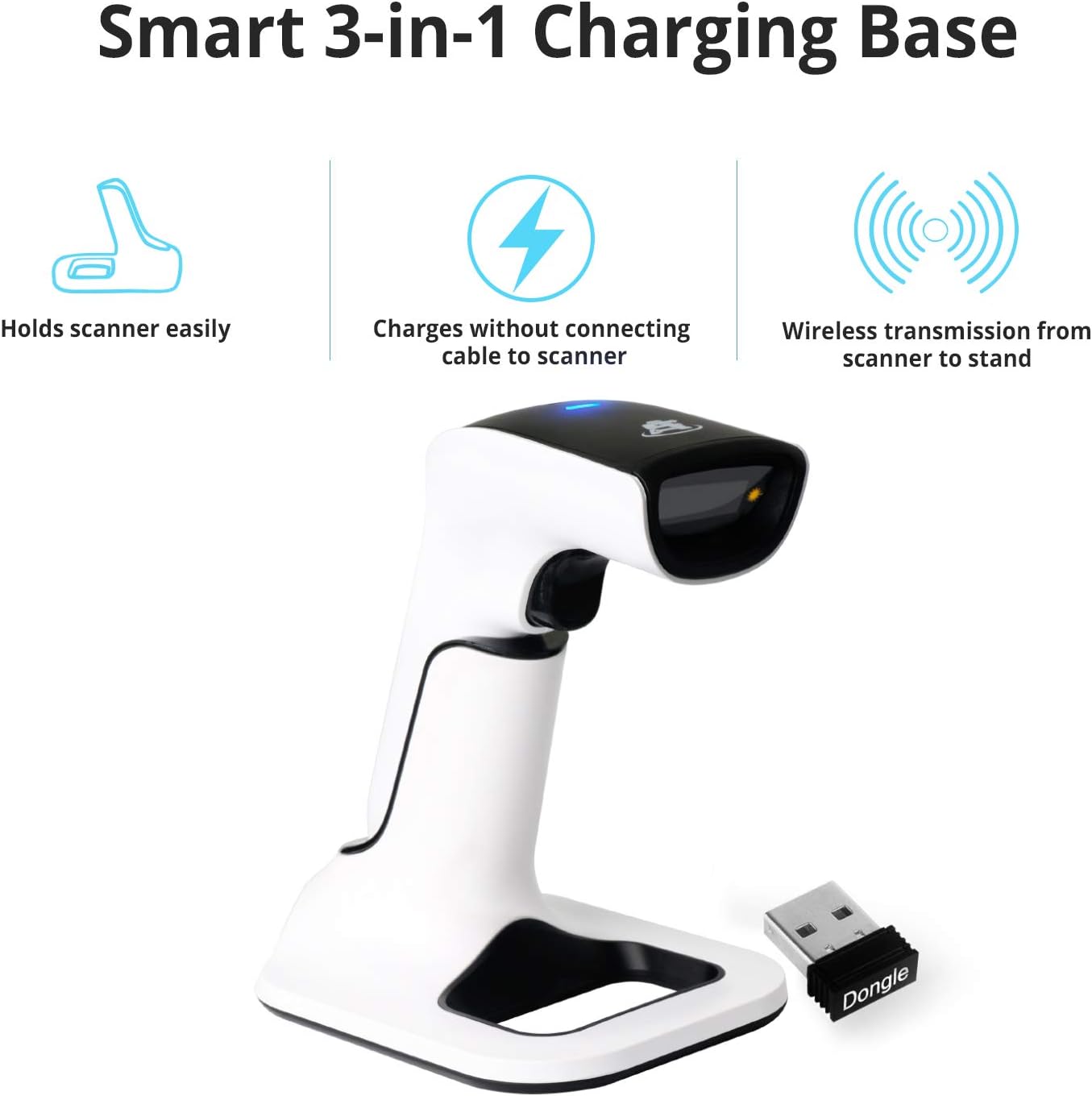 Wireless Portable 1D&2D with Stand Bluetooth Barcode Scanner: 3-in-1 Handheld Scanner, Rechargeable Battery for