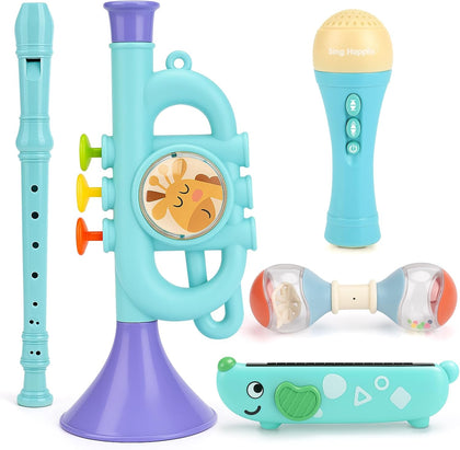 Musical Toys for 2 3 Year Old Boy Girl Birthday Gifts, 5 in 1 Montessori Musical Instruments for Toddlers 2-4 with