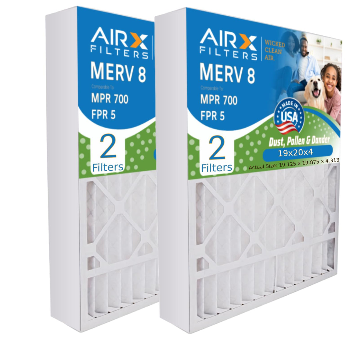 19x20x4 Furnace & AC Filter MERV 8 Dust 2-Pack