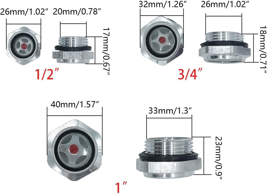 Air Compressor Oil Sight Glass, 3/4 Inch NPT, 1'' OD Male Thread, 4Pcs