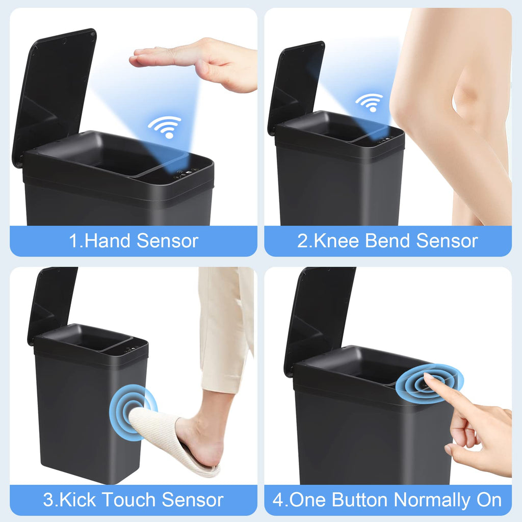 Bathroom Touchless Trash Can 2.2 Gallon Smart Automatic Motion Sensor Rubbish Can with Lid Electric Narrow Small