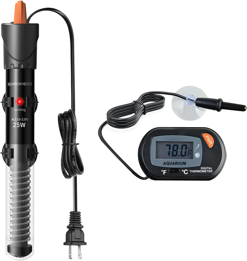 Aquarium Heater 25W/50W/100W/200W/300W, Adjustable Knob Fish Tank Heater with Digital Thermometer, Submersible
