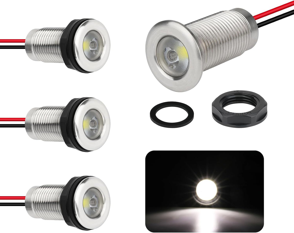 4-Pack IP68 LED Boat Interior Courtesy Lights Dia 1 Inch, White