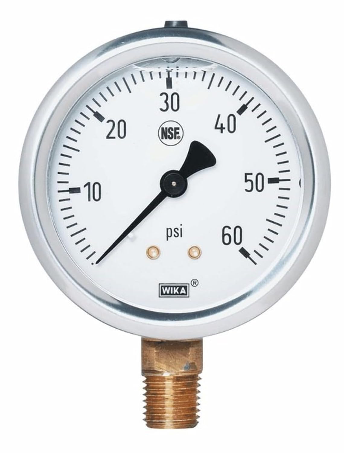 WIKA 50072391 NSF-Certified Pressure Gauge, 0 to 100 Psi, Bottom Mount 1/4" Npt(M) Connection