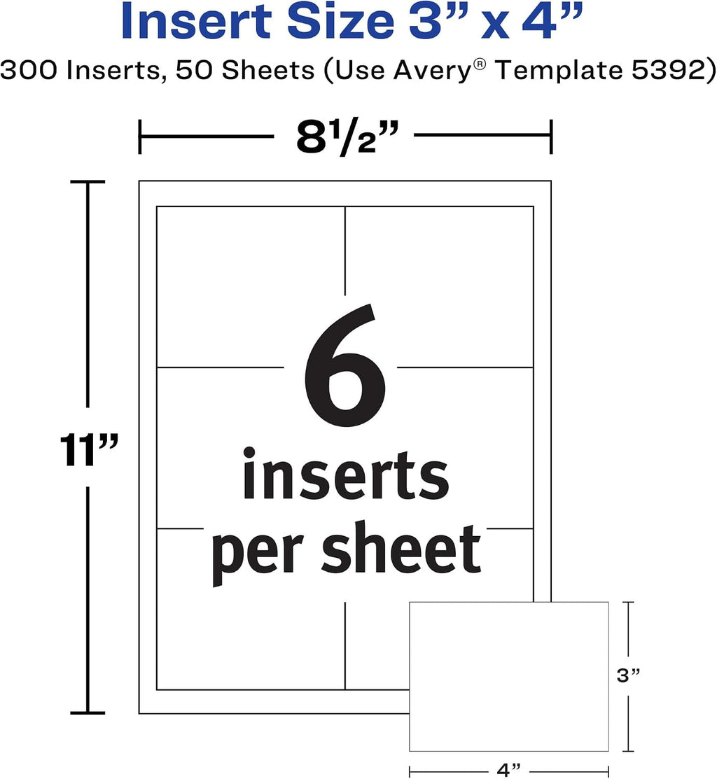 Customizable Name Badge Inserts for Name Tag Holders, 3" x 4", White, Laser/Inkjet Printable, 300 Inserts Per Pack