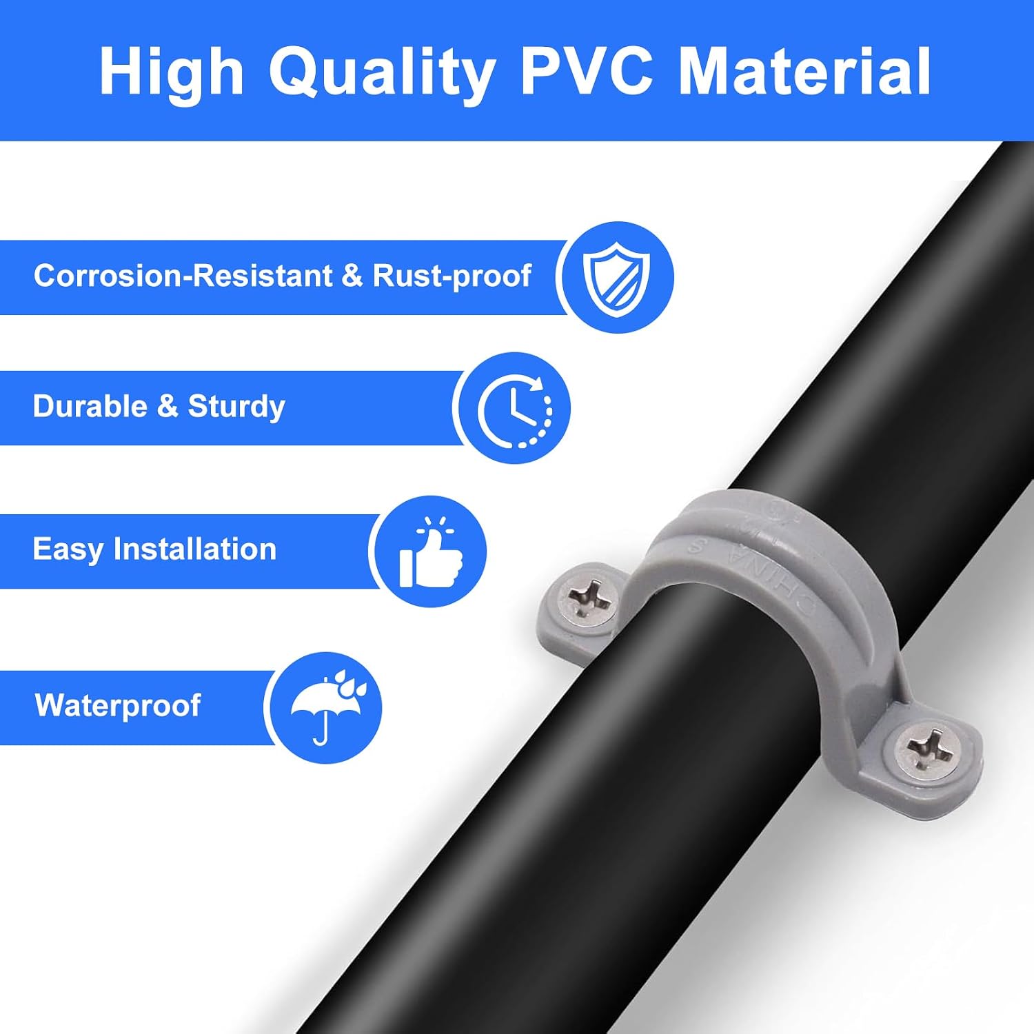1/2 Inch PVC Pipe Strap, 2-Holes Conduit Pipe Clamps Plastic Pipe Supports (Grey, 20 Pcs)