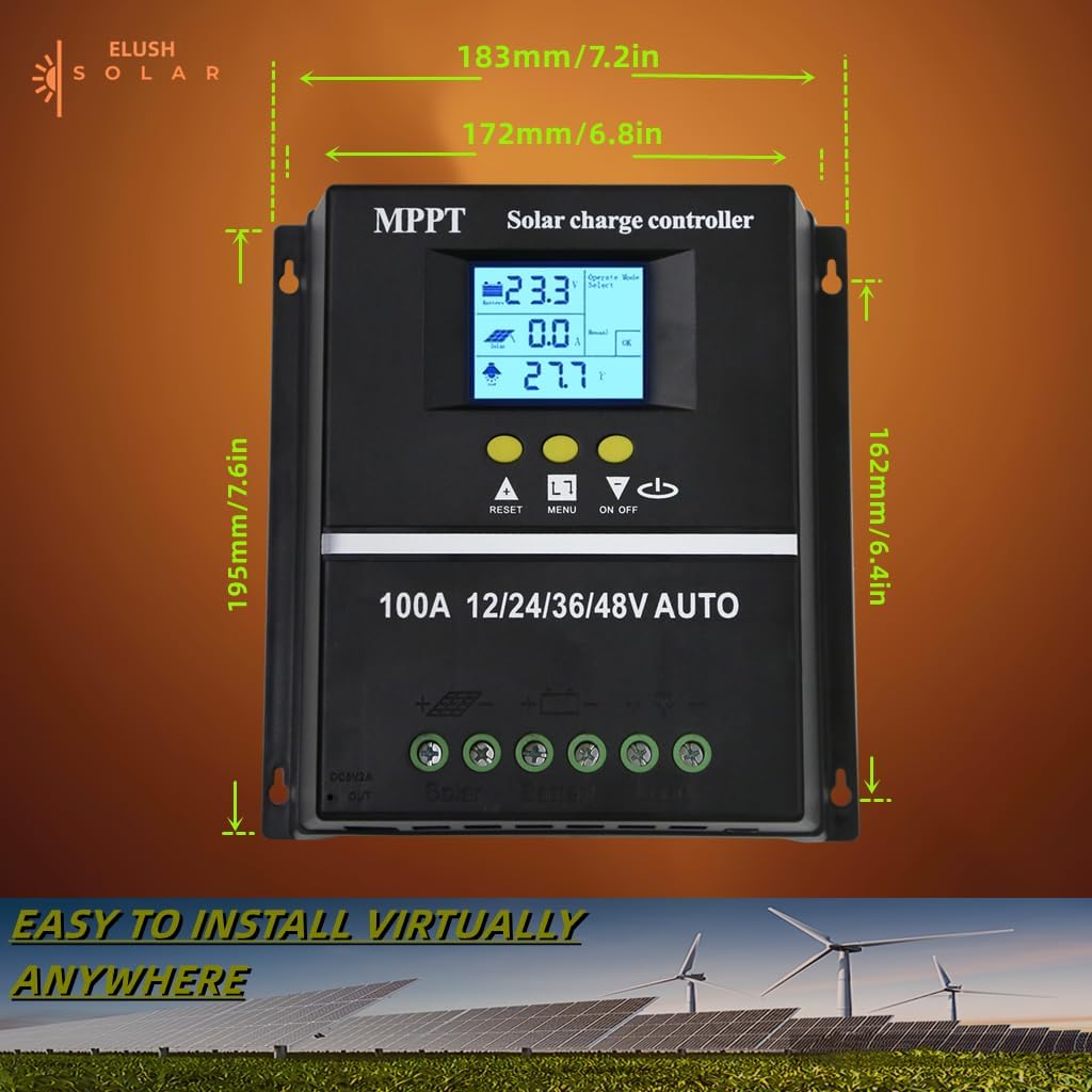 100A MPPT Solar Charge Controller 12V 24V 36V 48V LCD Display Battery Intelligent Regulator Max 100V Input Dual USB
