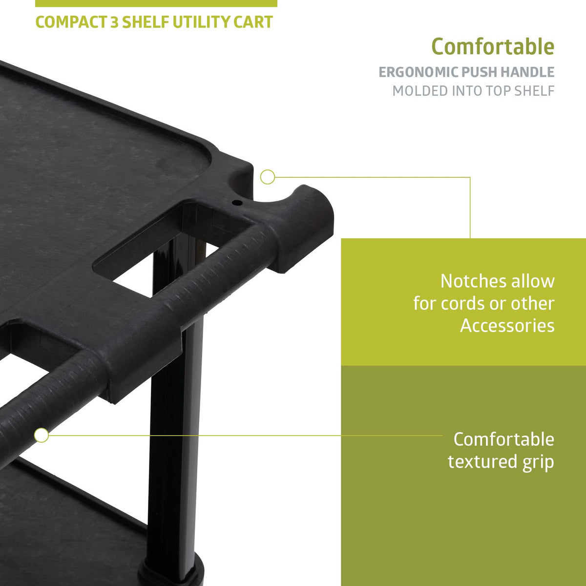 3-Tier Compact Multi-Purpose Plastic Utility Cart with Lockable Wheels up to 300LBS, Black