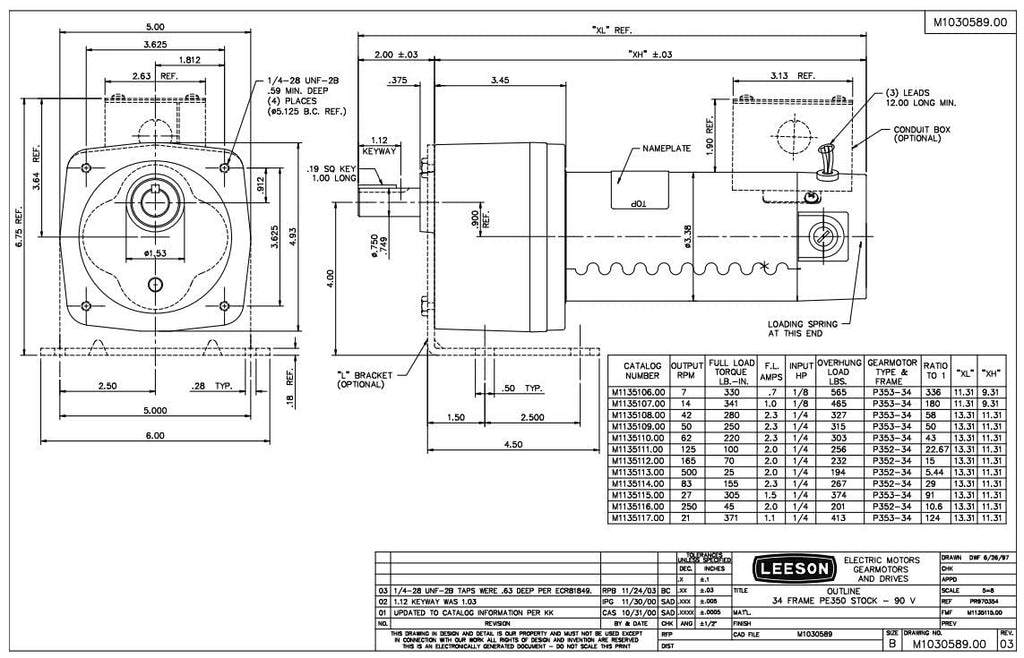Leeson 23:1.125RPM.100LBIN.1/4HP.34DC GEARMOTORS SUB-FHP.90V TENV.CM34D25NZ56B (M1135111.00)