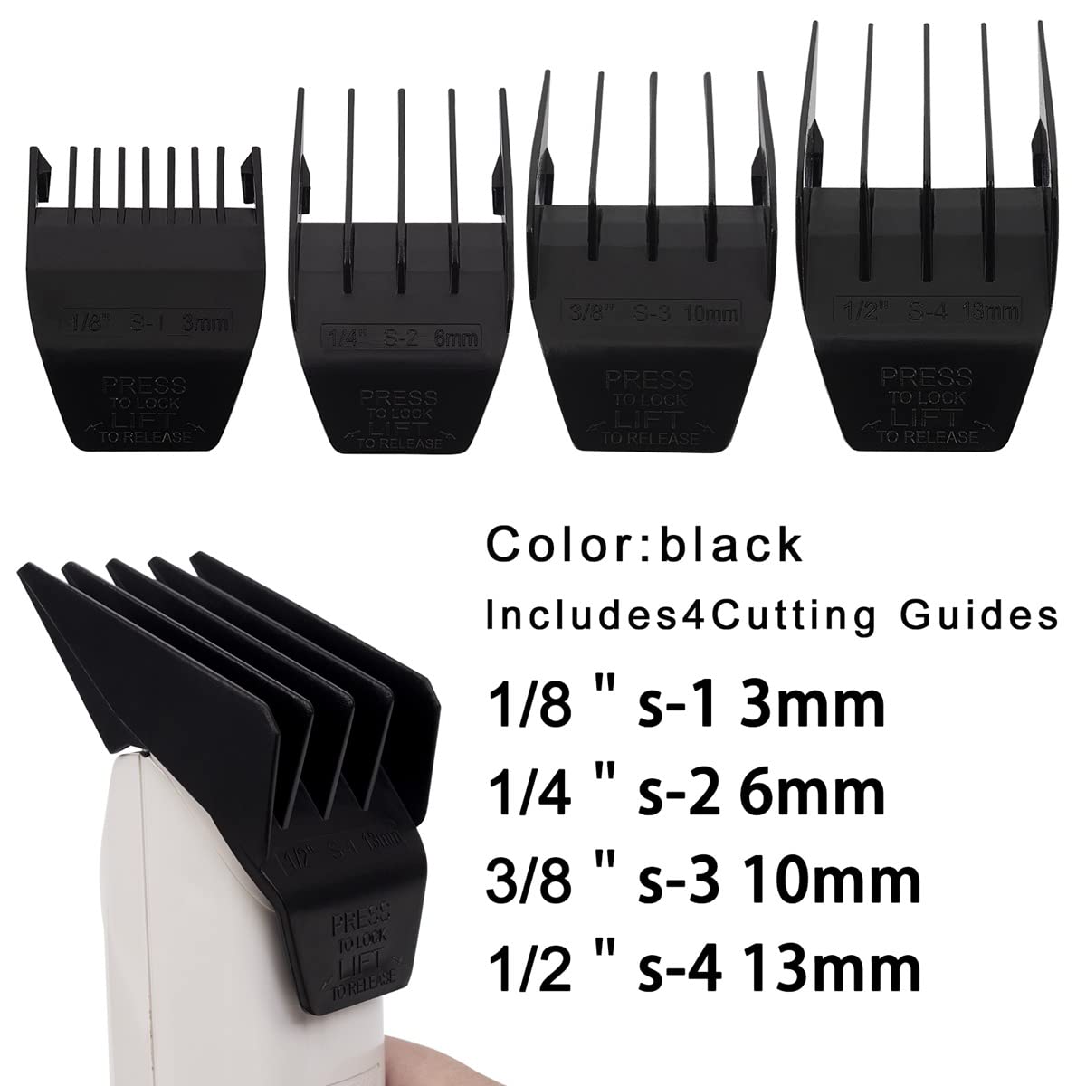 Professional Peanut Clipper Guards for Wahl Peanut – From 1/8 Inch to 1/2 Inch, Fits for Wahl Peanut, Black-4PCS