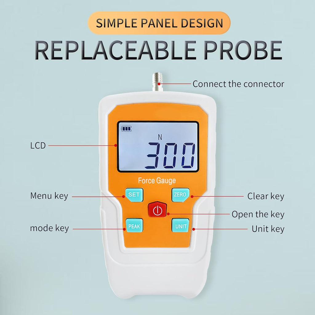 Digital Force Gauge Push and Pull Meter Dynamometer Tension Pressure Tester Thrust Meter Compression Load Plug Force Destructive Tests 300N/30kg/65lbf/1080Oz