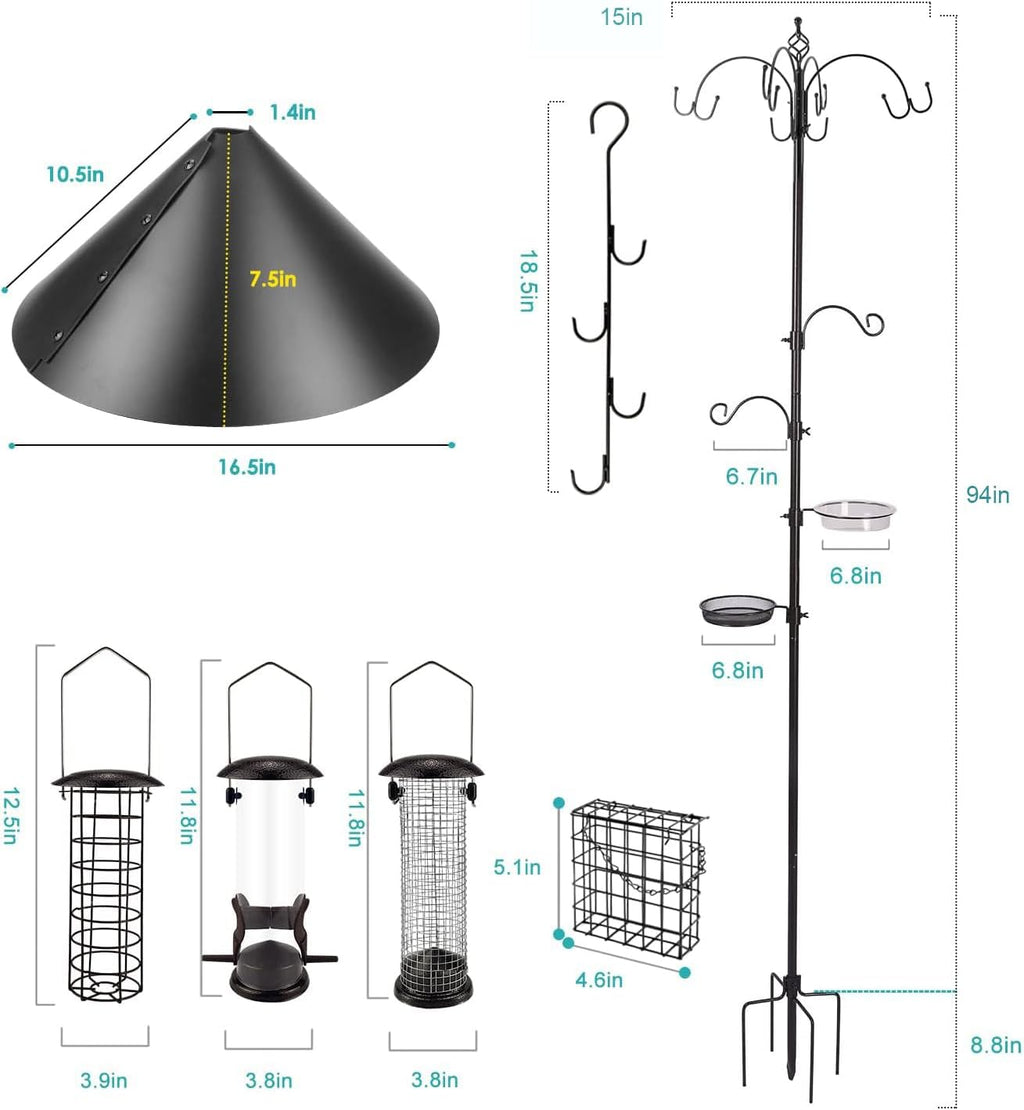 Bird Feeding Station Kit Bird Feeder Pole Wild Bird Feeder Kit with Squirrel Baffle and Suet Cage Mesh Tray Fruit