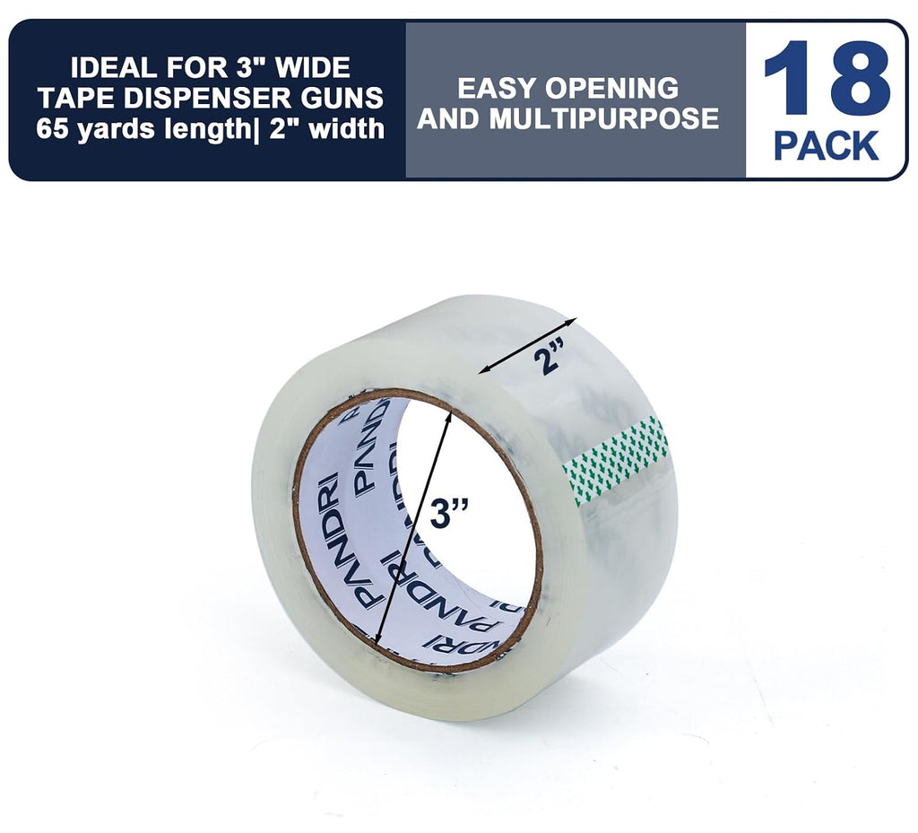 18 Pack Heavy Duty Packing Tape, 2" x 65yd Per Roll, Total 1170yd