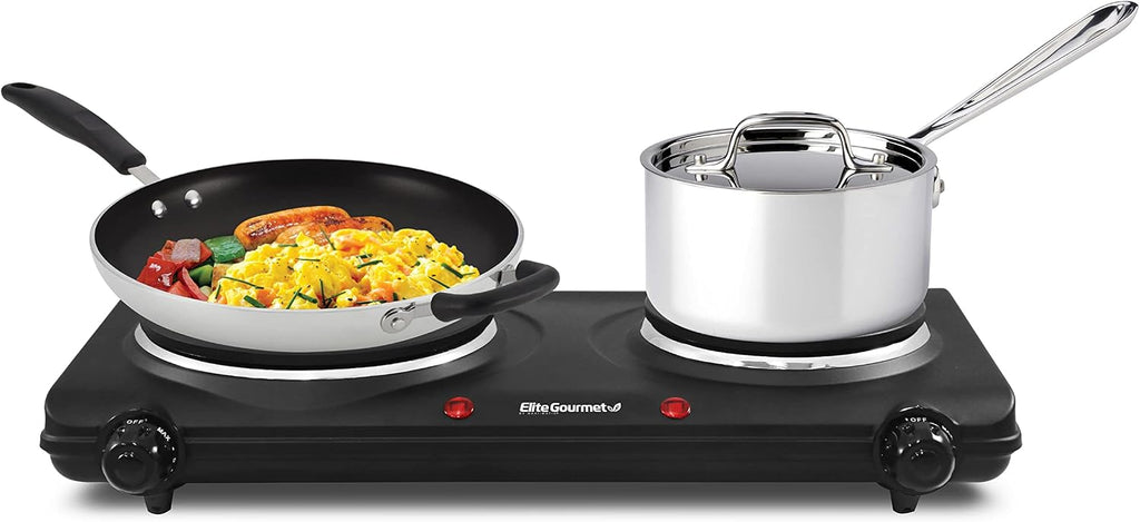 Double Cast Iron Burner, 1500W Hot Plate, Adjustable Temp