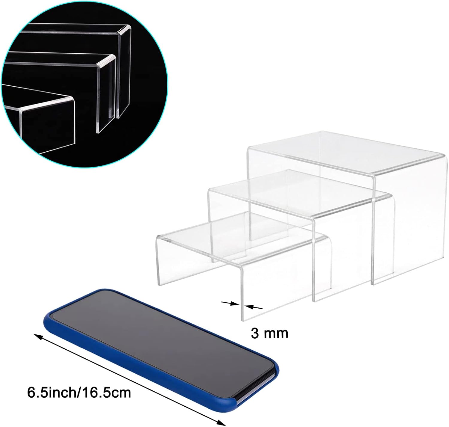 2 Sets Acrylic Display Risers(3",4",5") Clear Product Stand,Cupcakes Holder Dessert Transparent Showcase Stands