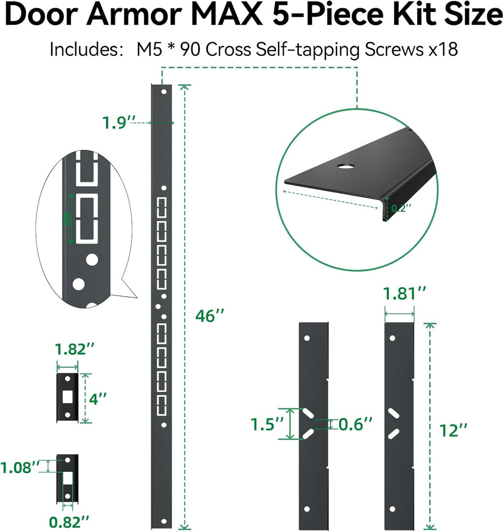 Door Armor MAX Reinforcement Single Door Security Kit, Black | 5-Piece Door Reinforcement Set for Jamb, Frame &