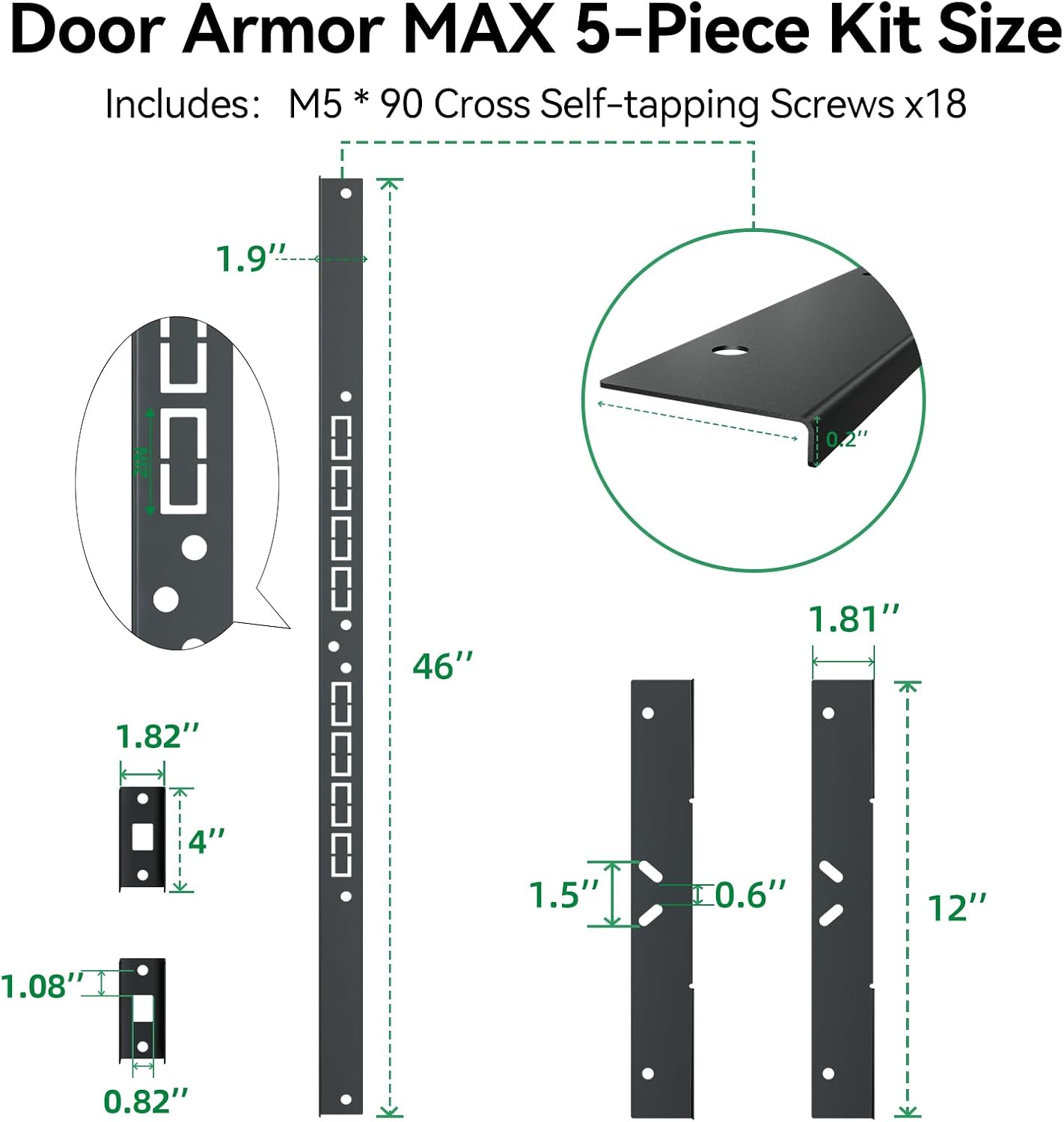 Door Armor MAX Reinforcement Single Door Security Kit, Black | 5-Piece Door Reinforcement Set for Jamb, Frame &