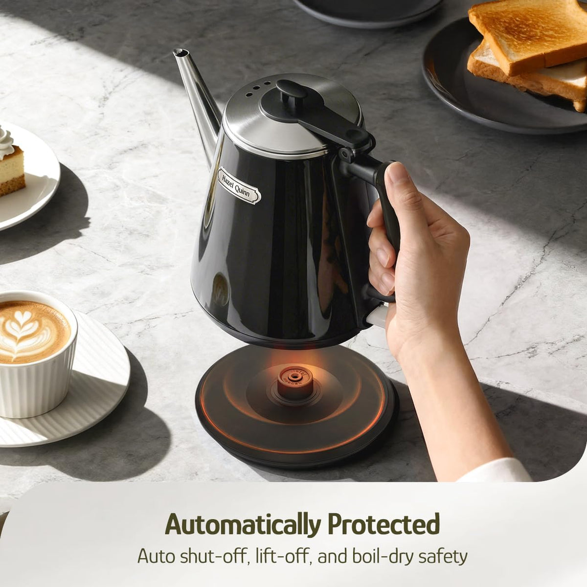 Electric Kettle, 1L/34oz Small Tea Kettle - Jet Black | 800W Fast Boil, 304 Stainless Steel Interior, Double-Wall