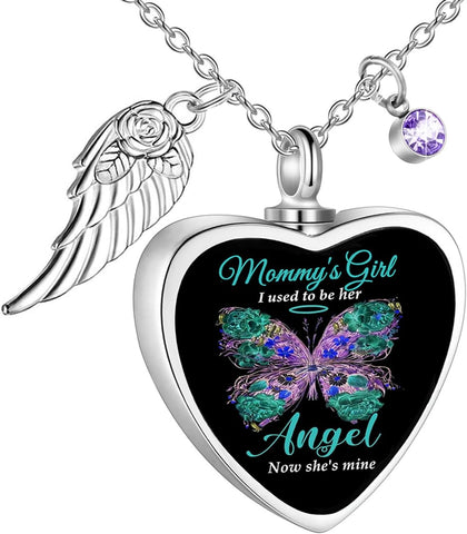 Heart Cremation Jewelry Urn Necklaces for Ashes for Women Stainless Steel Butterfly Cremation Jewelry Human Ashes