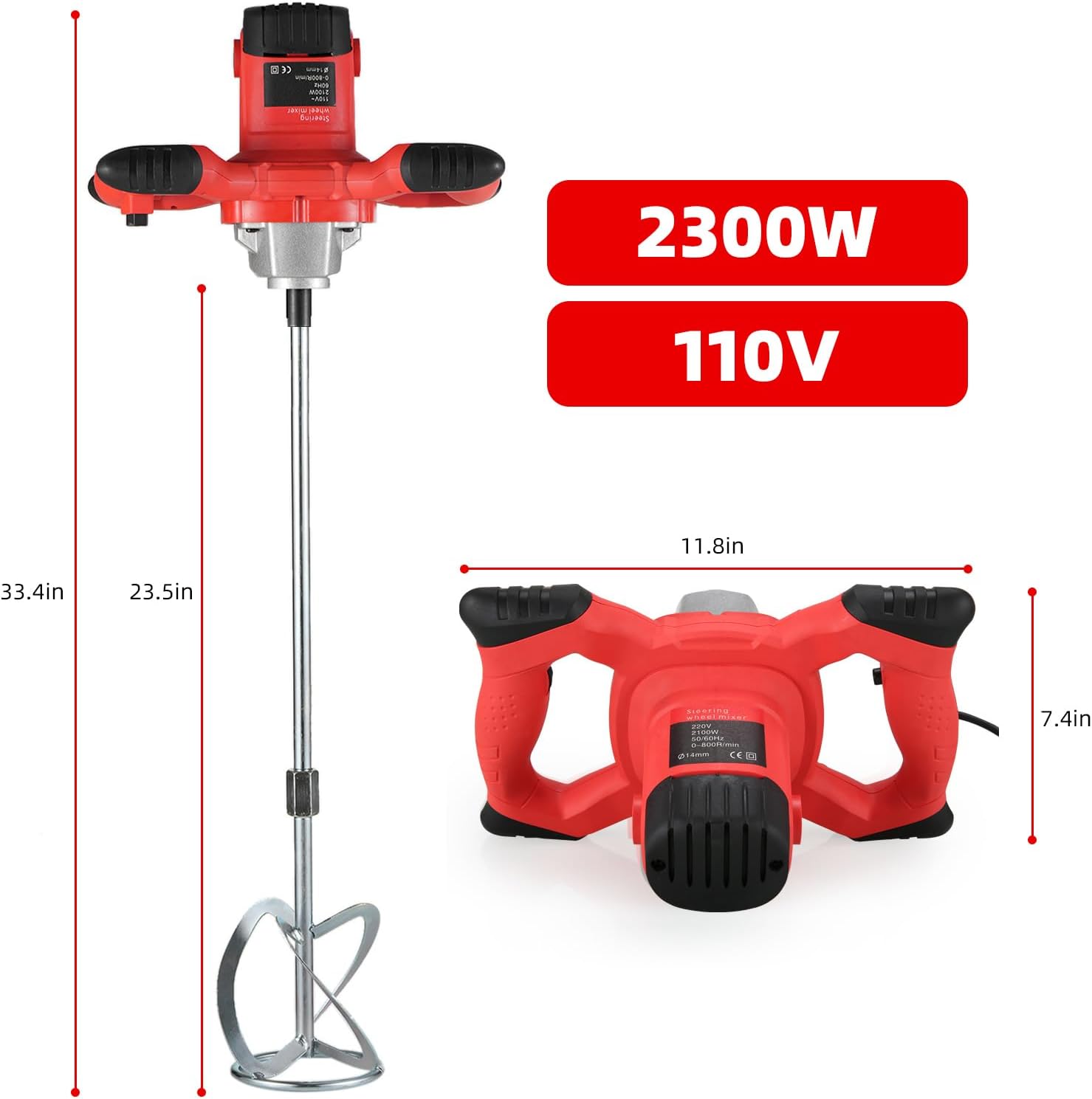 Cement Mixer 2300W, Handheld Electric Concrete Mixer with 6 Adjustable Speed, 110V Portable Mud Mixer Paint Mixer for