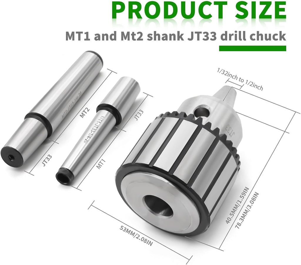 1-32"-1/2" JT33 Drill Chuck MT1&MT2 Morse Taper Shank