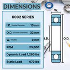 PGN 6002-ZZ (2 Pack) Ball Bearing 15x32x9mm Chrome Steel Shielded