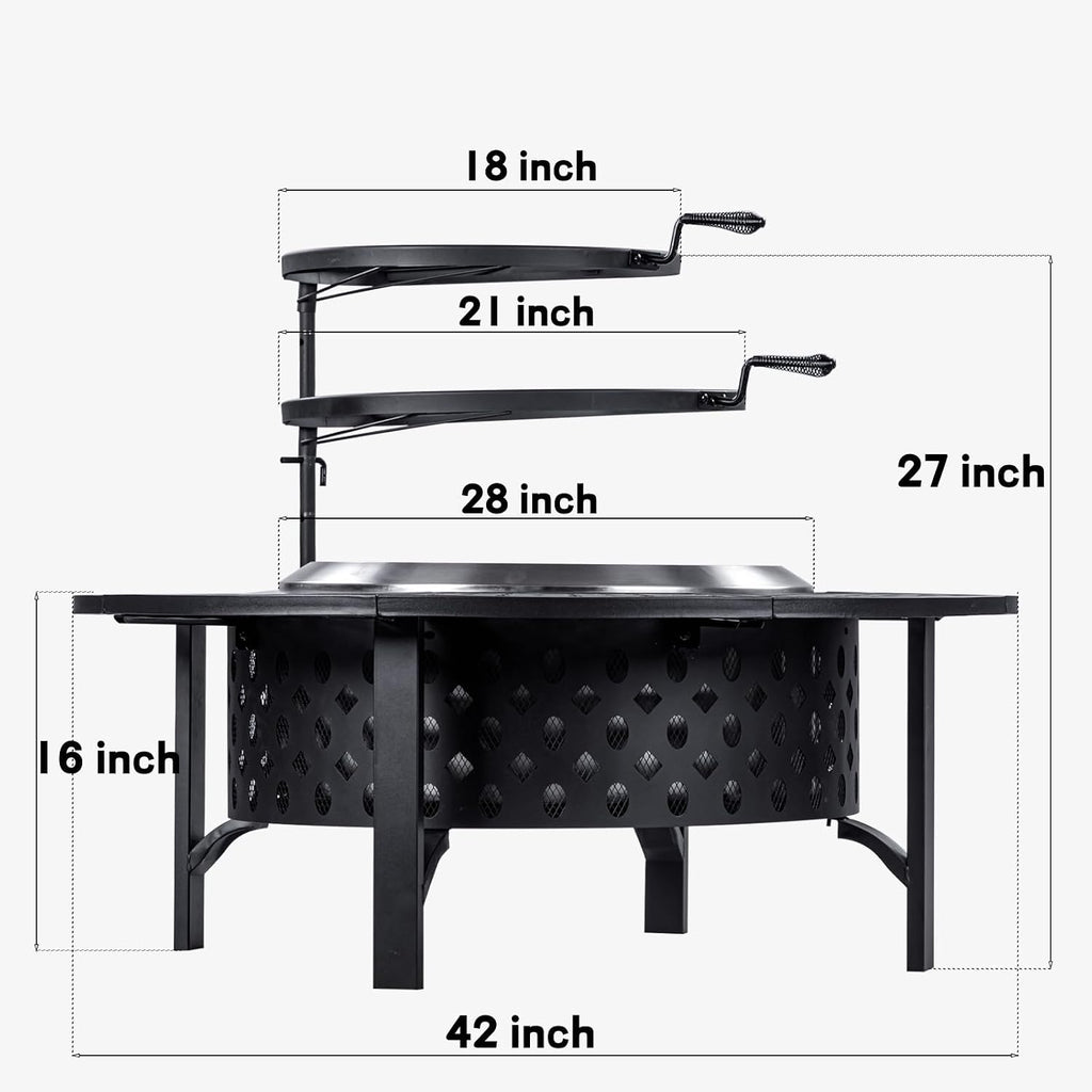 42 Inch Smokeless Fire Pit with 2 Grills, Large Firepits for Outside