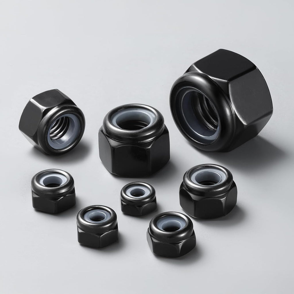 100Pcs #10-24 Lock Nuts, Nylon Insert Locknuts 304 Stainless Steel 18-8 SS Black Zinc Plated Self-Locking Nuts, Coarse Thread Hex Nylock Nut