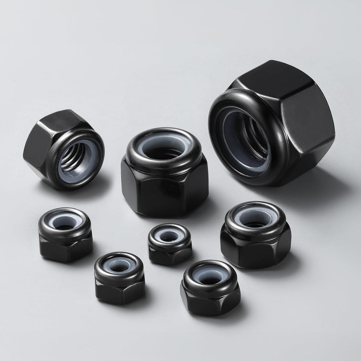 20Pcs 3/8-16 Lock Nuts, Nylon Insert Locknuts 304 Stainless Steel 18-8 SS Black Zinc Plated Self-Locking Nuts, Coarse Thread Hex Nylock Nut