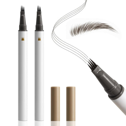 2 Pack 4-Tip Microblading Eyebrow Pen, Waterproof Eyebrow Pencils for Women to Effortlessly Create Natural Hair-Like