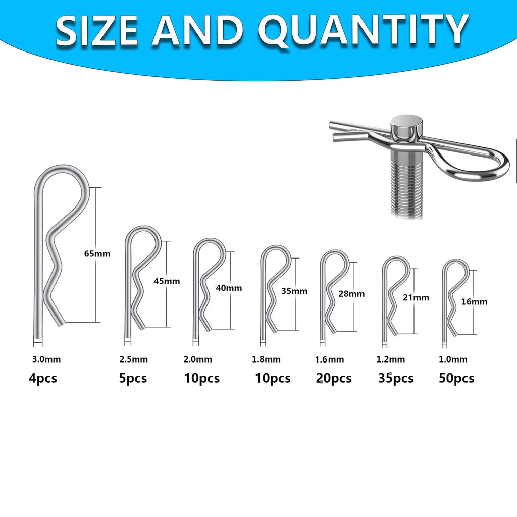 Cotter Pin Assortment Kit,SpzcdZa 302pcs 13 Size Cotter Pins Assortment Kit 304 Stainless Steel R Clips Hardware Pins
