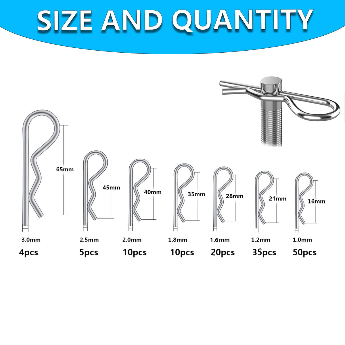 Cotter Pin Assortment Kit,SpzcdZa 302pcs 13 Size Cotter Pins Assortment Kit 304 Stainless Steel R Clips Hardware Pins