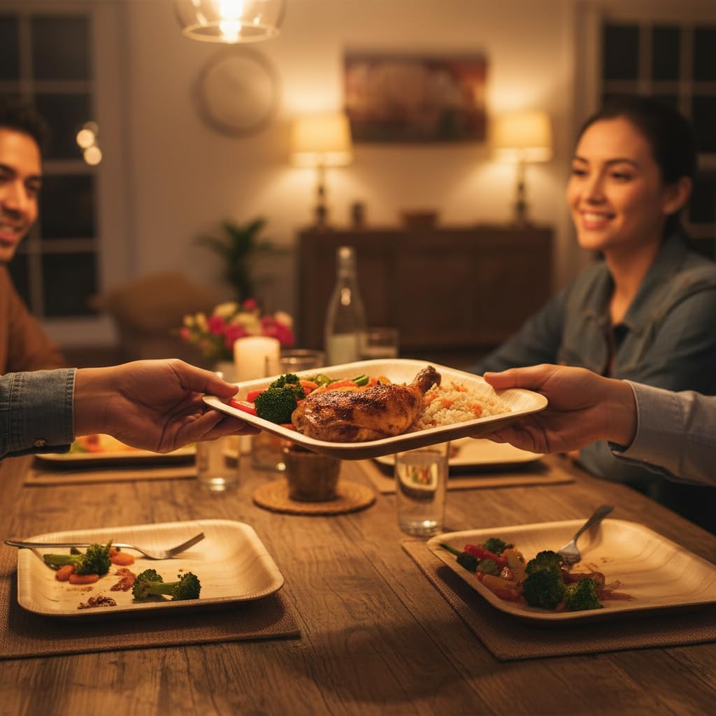 Raj Bamboo Plates Disposable, Decorative Compostable Tableware for wedding, Lunch, Dinner, Birthday, Camping, Outdoor