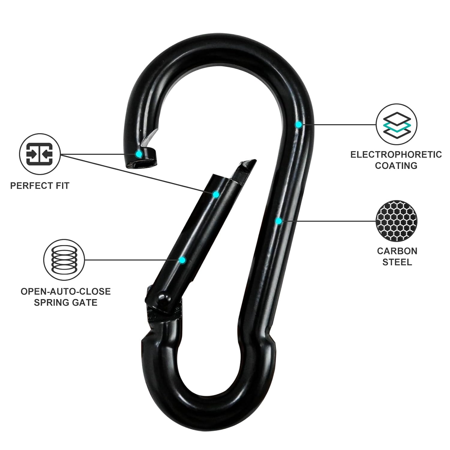 Carabiner Clip Hook, 3.15 inch 15 pcs Black Heavy Duty Spring Snap Hook Key Chain, Carabiners Clips for Outdoor