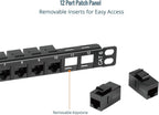 Tecmojo 12-Port Cat6 Patch Panel, 0.5U Rack Mount Modular Panel with Keystone Coupler, for 10" Server Rack & Network Cabinet, Gigabit Ethernet, Black