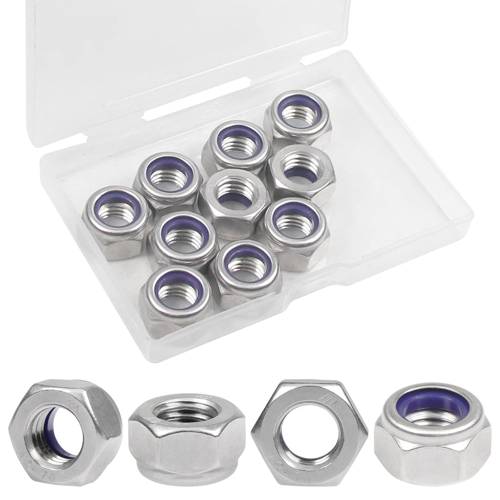 10PCS M12 Locknuts M12x1.75mm Nylon Insert Hex Lock Nuts