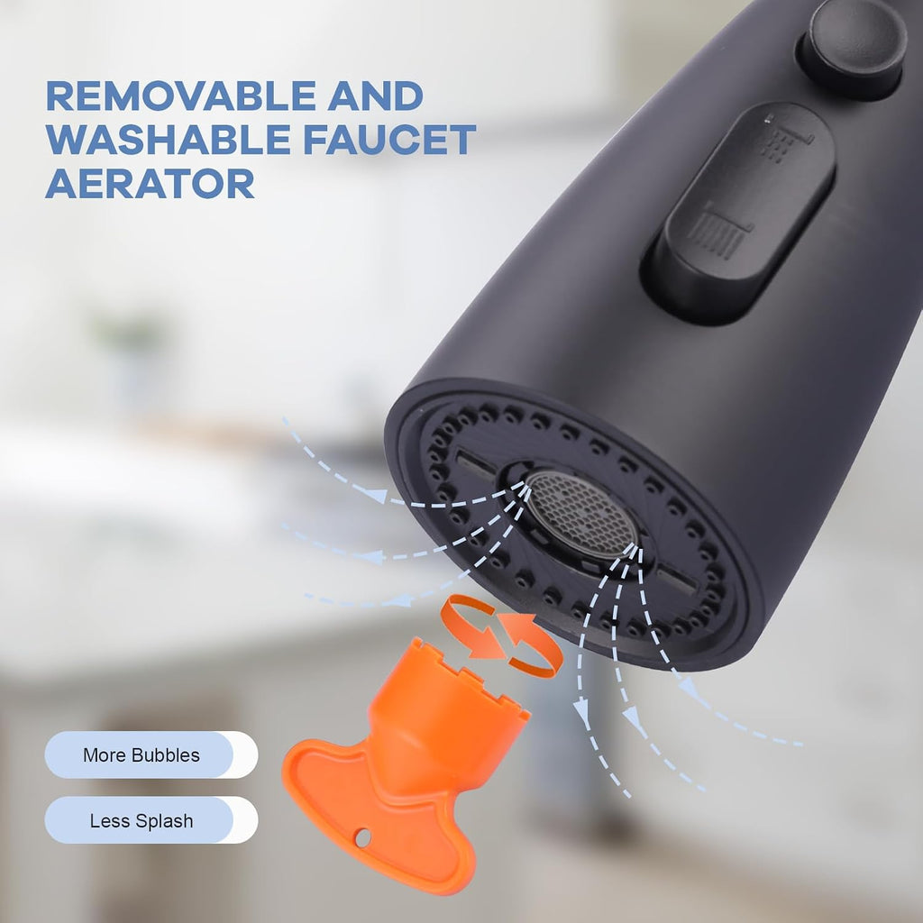 Kitchen Faucet Head Replacement Matte Black，3 Function Pull Out Spray Nozzle with 9 Adapters for Kitchen Sink