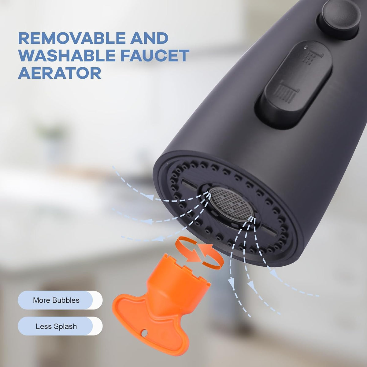 Kitchen Faucet Head Replacement Matte Black，3 Function Pull Out Spray Nozzle with 9 Adapters for Kitchen Sink