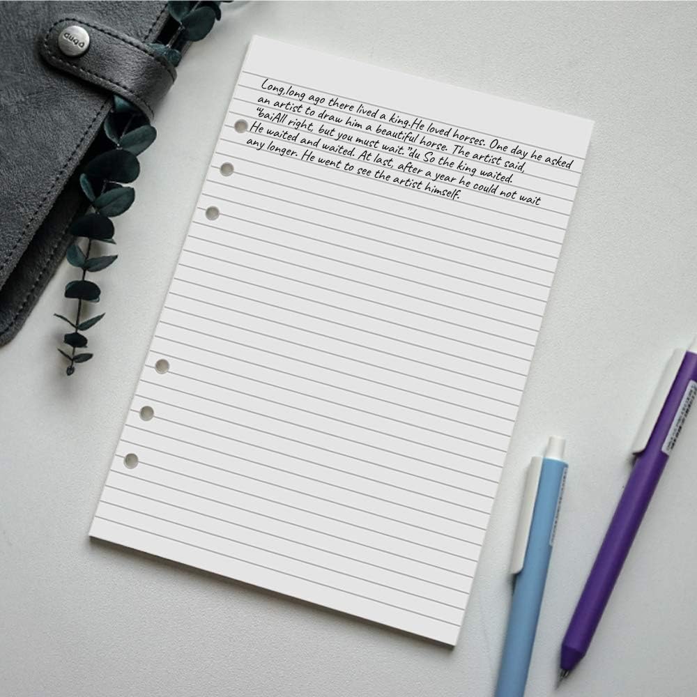 A5 Lined Paper, Refills for Filofax Planner, Organizer, Binders, 6 Hole Punched, 100 Sheets/200 Pages, 100gsm, White