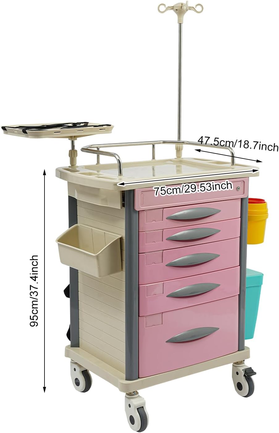 Medical Rolling Crash Cart,Mobile Medical Cart for Clinic, Nursing Emergency Cart for Hospital Center, 5 Drawers