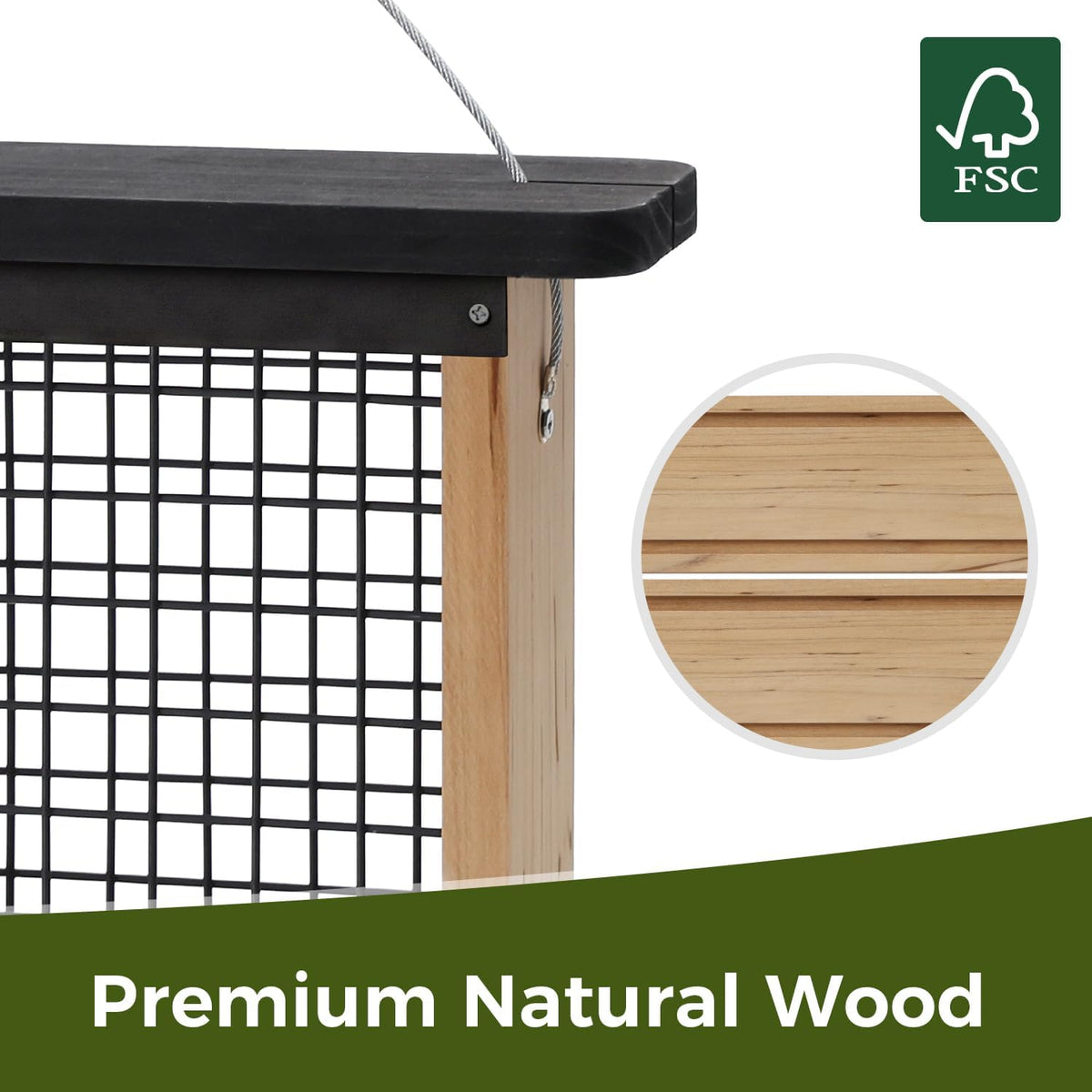 Wooden Suet Bird Feeder for Outside Hanging,Woodpecker Suet Feeder with Tail Prop