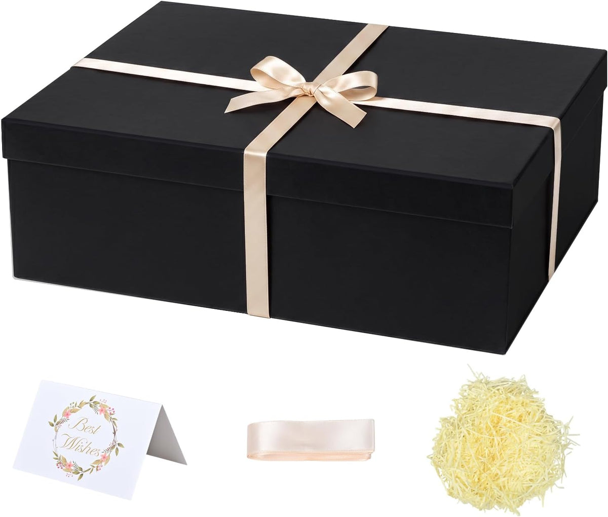 Large Black Gift Box with Lid for Presents, 16.5"x13"x5.5"
