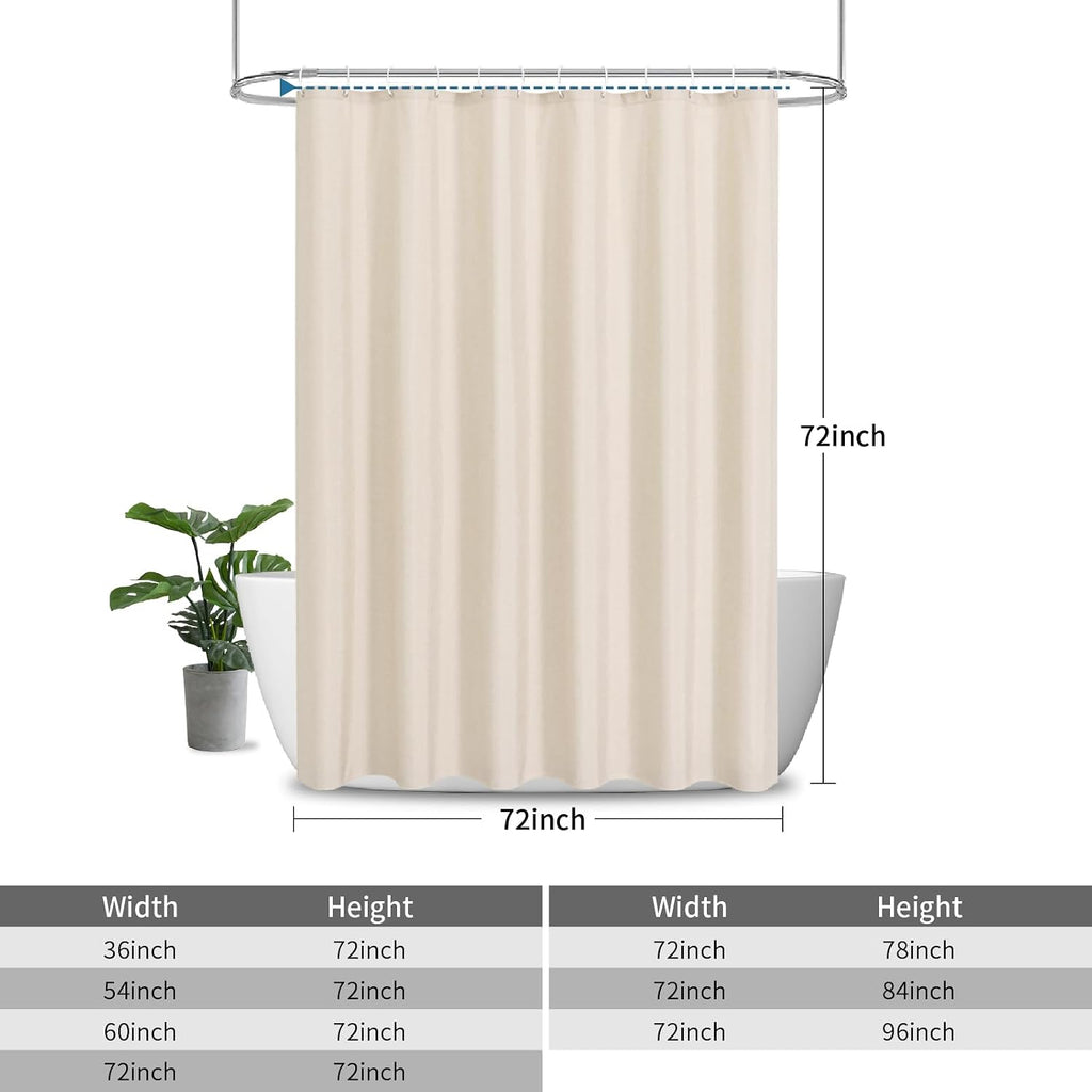 Waterproof Fabric Shower Curtain,No Liner Needed,72x72,Cream | 2-in-1 Design,Linen Textured,100% Waterproof