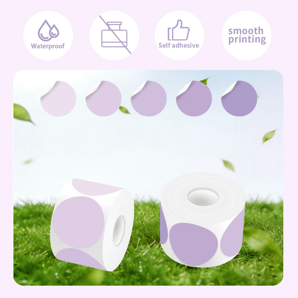 500 Labels/Roll 2" Purple Round Thermal Labels, Waterproof Circle Blank Thermal Sticker Compatible with Direct